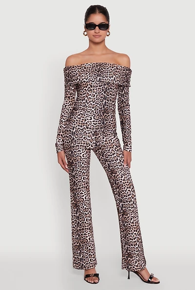 Womens Haute Monde Jaguar Print Flared Pants, Brown, Size L