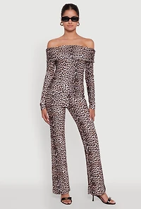 Womens Haute Monde Jaguar Print Flared Pants, Brown, Size L