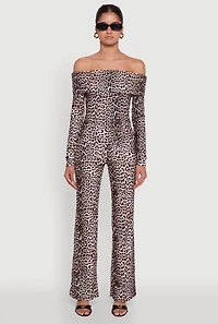 Womens Haute Monde Jaguar Print Flared Pants, Brown, Size L