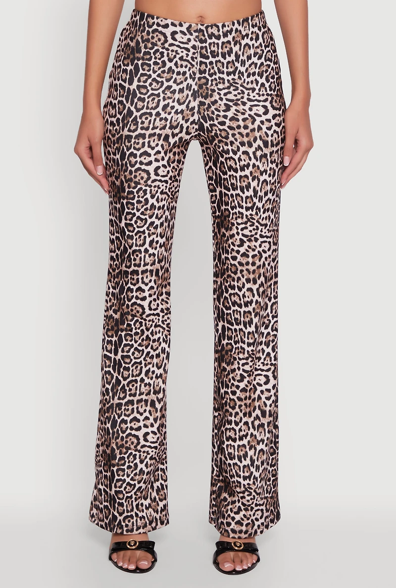 Womens Haute Monde Jaguar Print Flared Pants, Brown, Size L