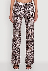 Womens Haute Monde Jaguar Print Flared Pants, Brown, Size L