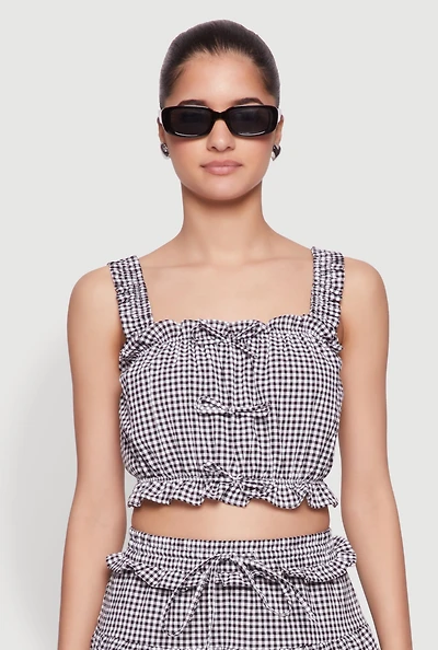 Iris Gingham Square Neck Crop Top with Bows and Ruffles