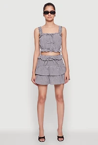 Womens Iris Gingham Square Neck Crop Top with Bows and Ruffles, Multi, Size L