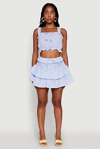 Womens Iris Gingham Square Neck Crop Top with Bows and Ruffles,