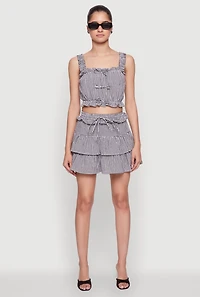 Womens Iris Gingham Print Ruffle Tiered Skirt, Multi, Size S