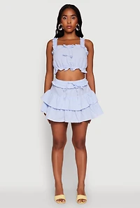 Womens Iris Gingham Print Ruffle Tiered Skirt, Blue, Size M
