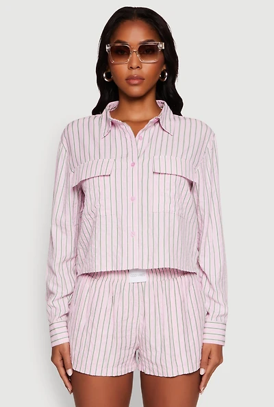 Womens Iris Classic Fit Textured Knit Shirt with Flap Pocket, Pink, Size M