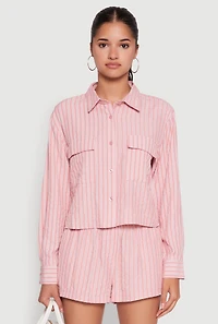 Womens Iris Classic Fit Textured Knit Shirt with Flap Pocket, Pink, Size M
