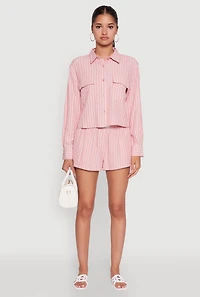 Womens Iris Classic Fit Textured Knit Shirt with Flap Pocket, Pink, Size M