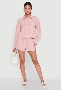 Womens Iris Classic Fit Textured Knit Shirt with Flap Pocket, Pink, Size M