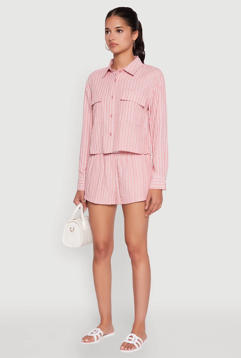 Womens Iris Classic Fit Textured Knit Shirt with Flap Pocket, Pink, Size M