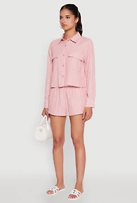 Womens Iris Classic Fit Textured Knit Shirt with Flap Pocket, Pink, Size M