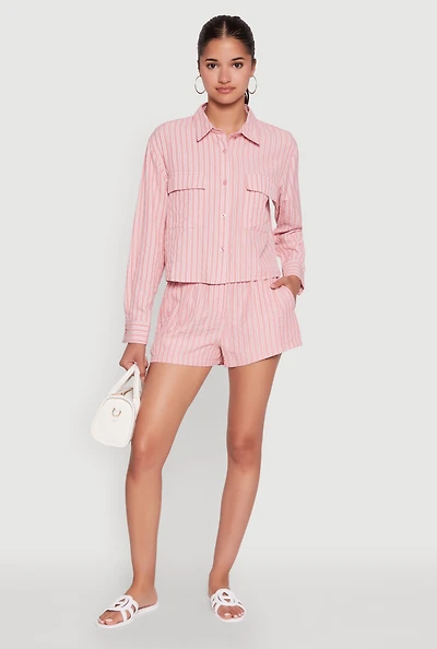 Womens Iris Cozy Vibes Textured Knit Shorts with Pockets, Pink, Size M