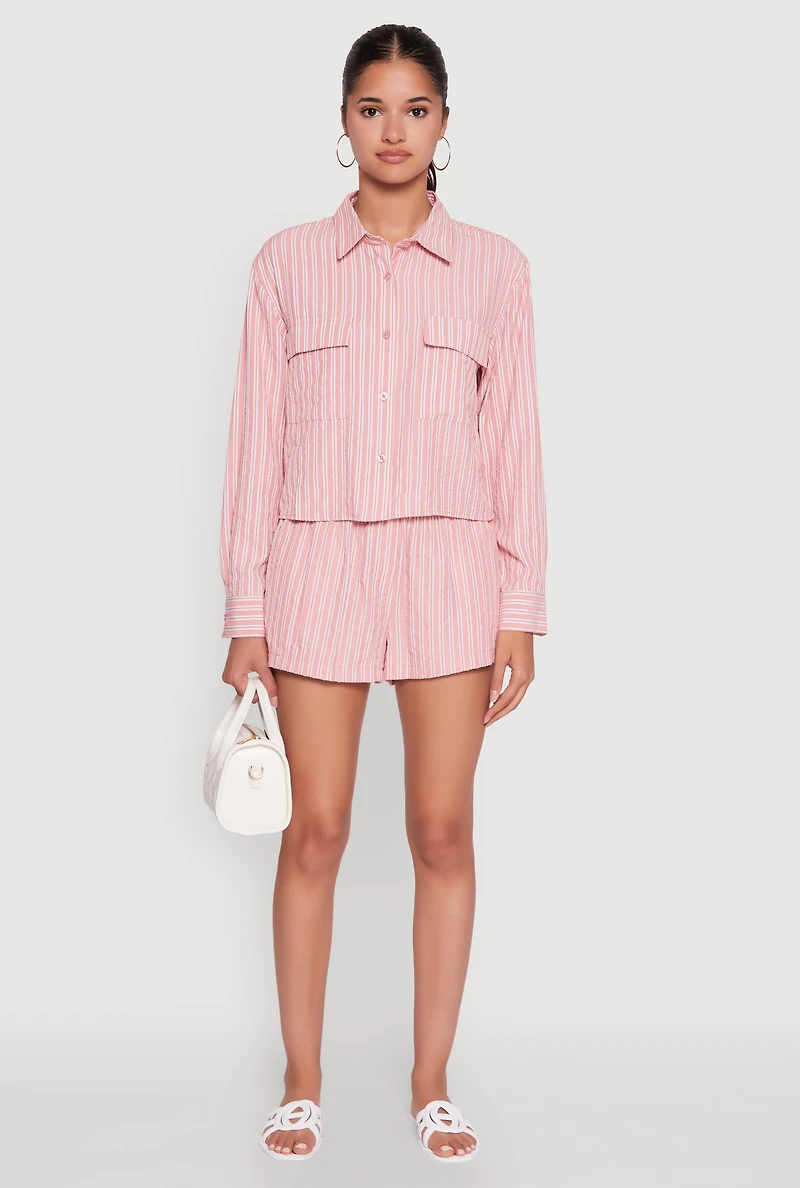 Womens Iris Cozy Vibes Textured Knit Shorts with Pockets, Pink, Size M