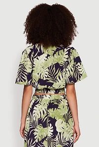 Womens Iris Tropical Leaf Print Faux Wrap Top, Multi, Size S