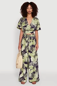 Womens Iris Floral Wide-Leg Palazzo Pants with Tie Waist Belt, Multi, Size M