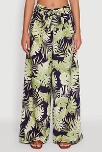 Womens Iris Floral Wide-Leg Palazzo Pants with Tie Waist Belt, Multi, Size M