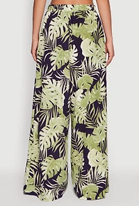 Womens Iris Floral Wide-Leg Palazzo Pants with Tie Waist Belt, Multi, Size M