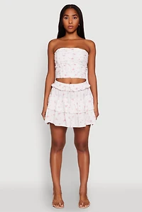 Womens Iris Floral Print Lace Detail Cropped Tube Top, White, Size S