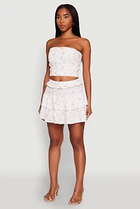 Womens Iris Floral Print Lace Detail Cropped Tube Top, White, Size M