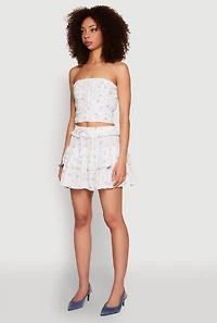 Womens Iris Floral Print Lace Detail Cropped Tube Top, White, Size S