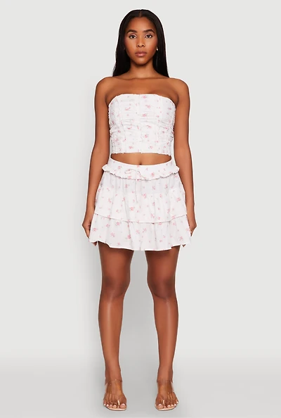 Womens Iris High Waist Tiered Mini Skirt, White,