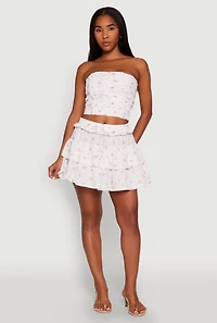 Womens Iris High Waist Tiered Mini Skirt, White, Size S