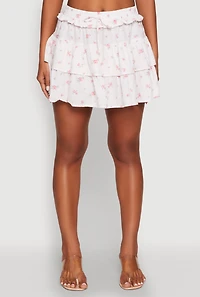 Womens Iris High Waist Tiered Mini Skirt, White, Size S