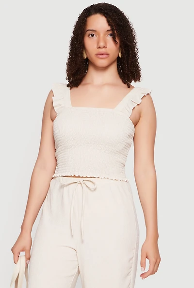 Ruffle Strap Smocked Crop Top