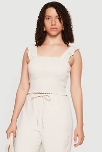 Ruffle Strap Smocked Crop Top
