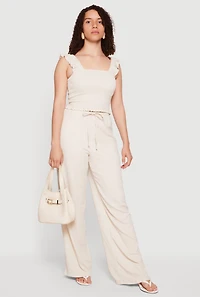 Ruffle Strap Smocked Crop Top