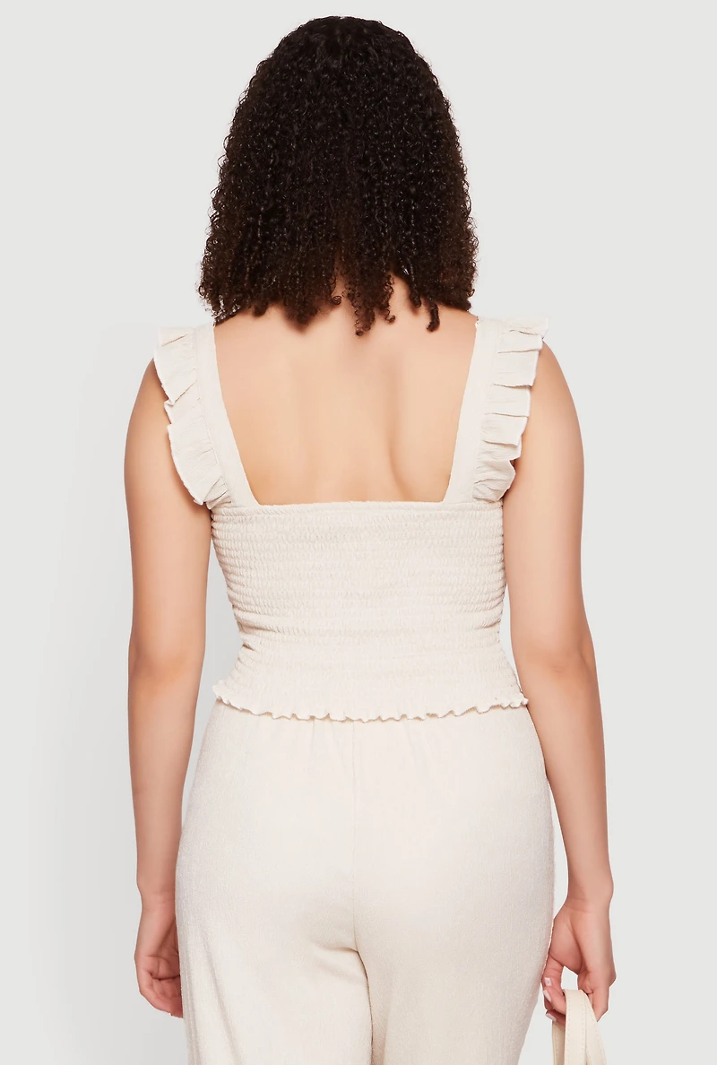 Ruffle Strap Smocked Crop Top