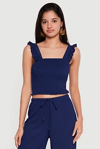 Ruffle Strap Smocked Crop Top
