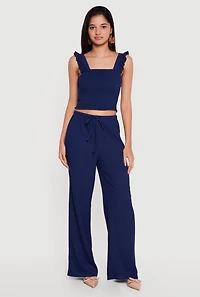 Ruffle Strap Smocked Crop Top
