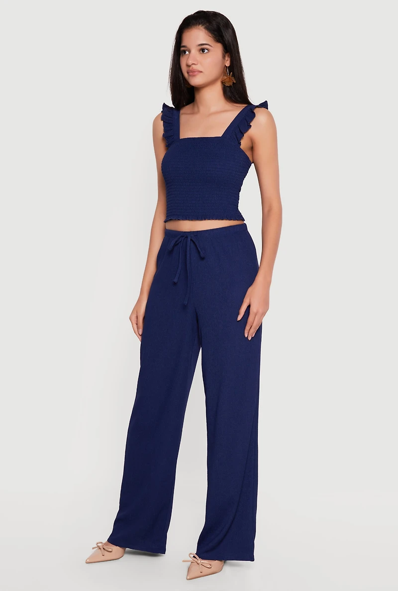 Ruffle Strap Smocked Crop Top