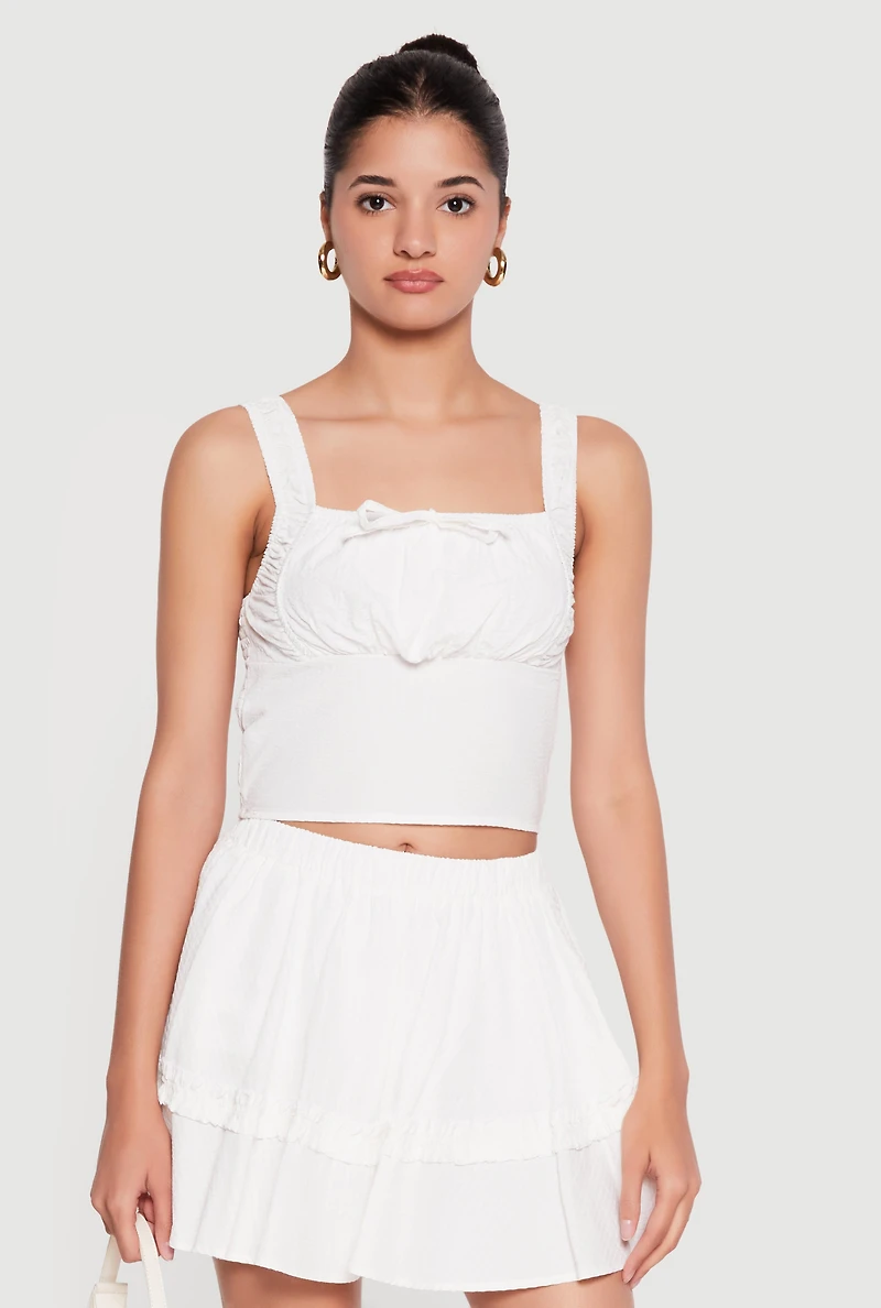 Sleeveless Tie Front Square Neck Crop Top