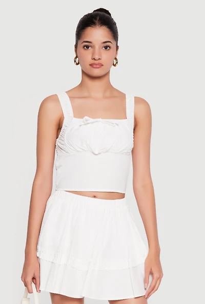 Sleeveless Tie Front Square Neck Crop Top