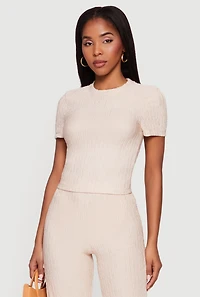 Textured Knit Short Sleeve Crew Neck Top