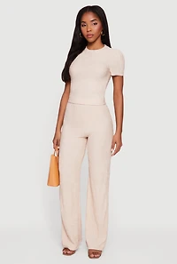 Textured Knit Short Sleeve Crew Neck Top