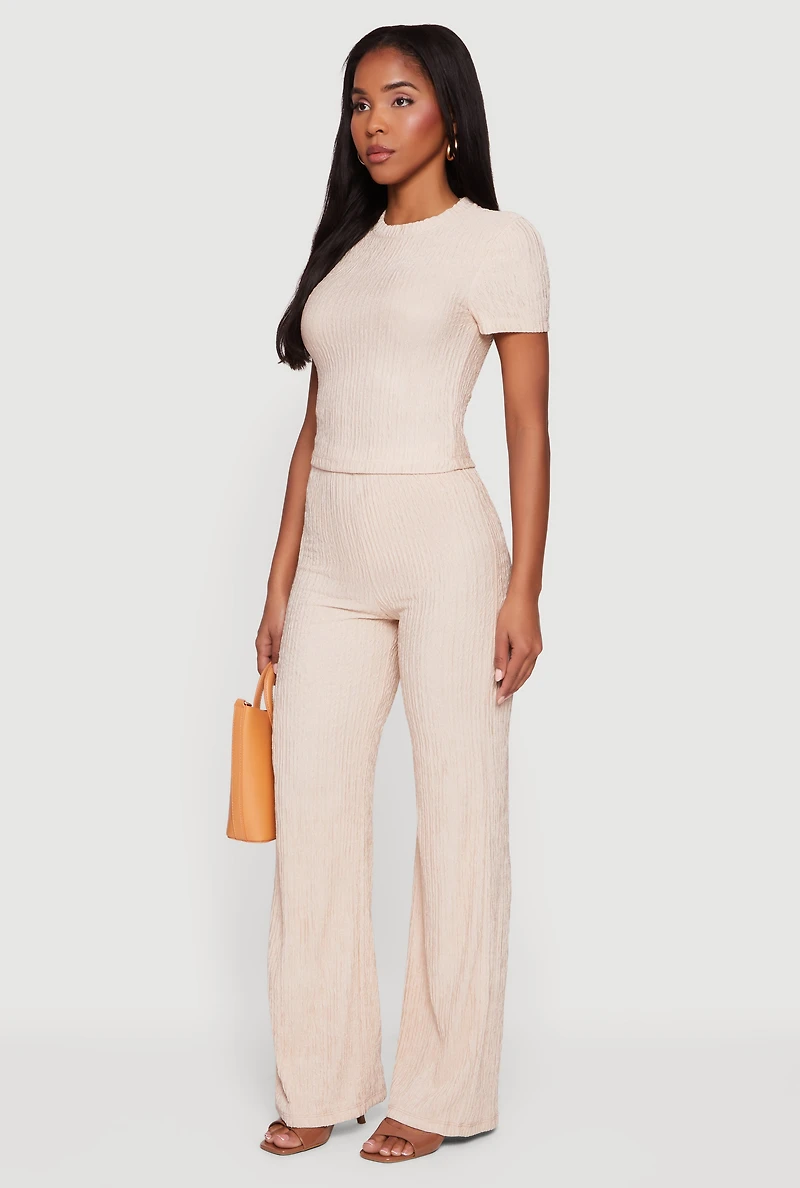 Textured Knit Short Sleeve Crew Neck Top