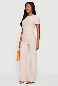 Textured Knit Short Sleeve Crew Neck Top