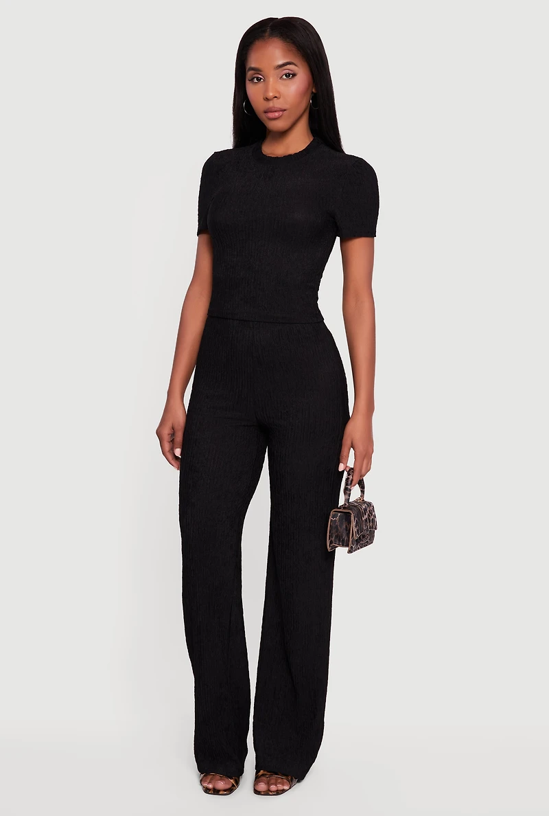 High Waisted Textured Knit Pull On Pants