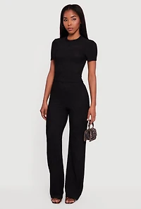 High Waisted Textured Knit Pull On Pants