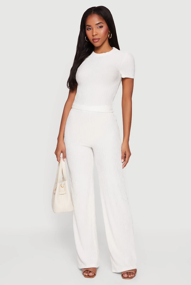 High Waisted Textured Knit Pull On Pants