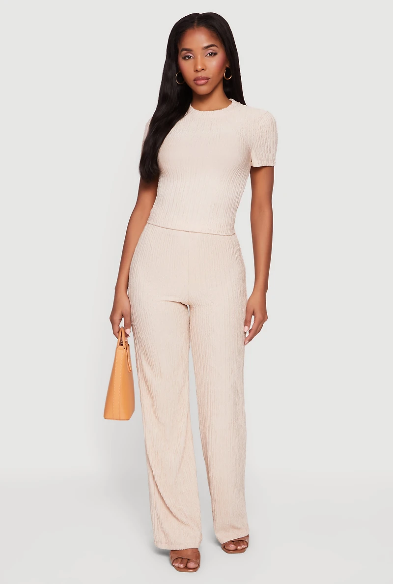 High Waisted Textured Knit Pull On Pants