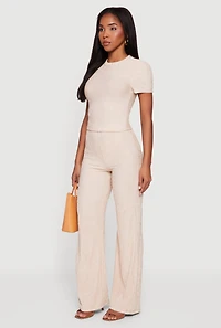 High Waisted Textured Knit Pull On Pants