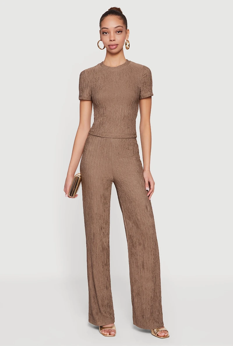 High Waisted Textured Knit Pull On Pants