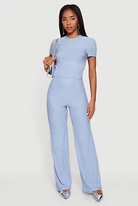 High Waisted Textured Knit Pull On Pants