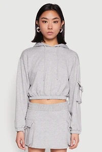 Womens Iris Fleece Cargo Pocket Pullover Hoodie, Grey, Size L