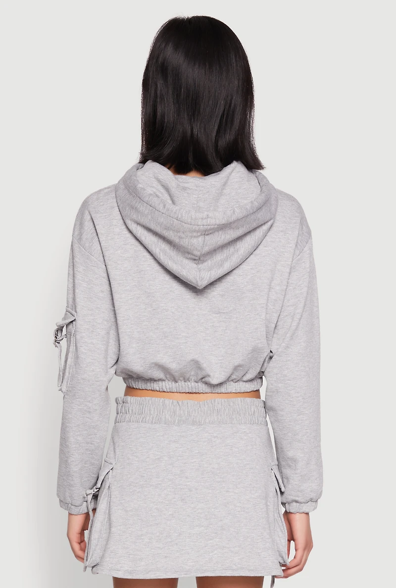 Womens Iris Fleece Cargo Pocket Pullover Hoodie, Grey, Size L